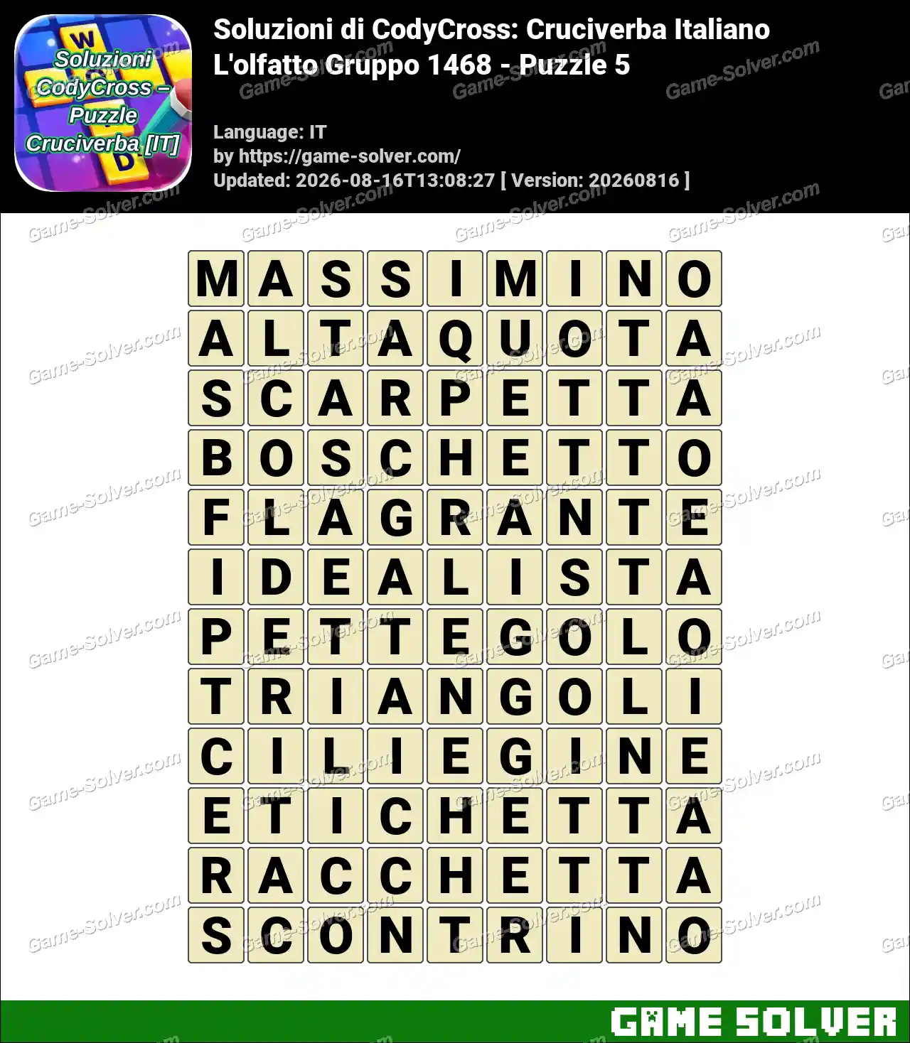 Soluzioni di CodyCross: Cruciverba Italiano L’olfatto Gruppo 1468 – Puzzle 5